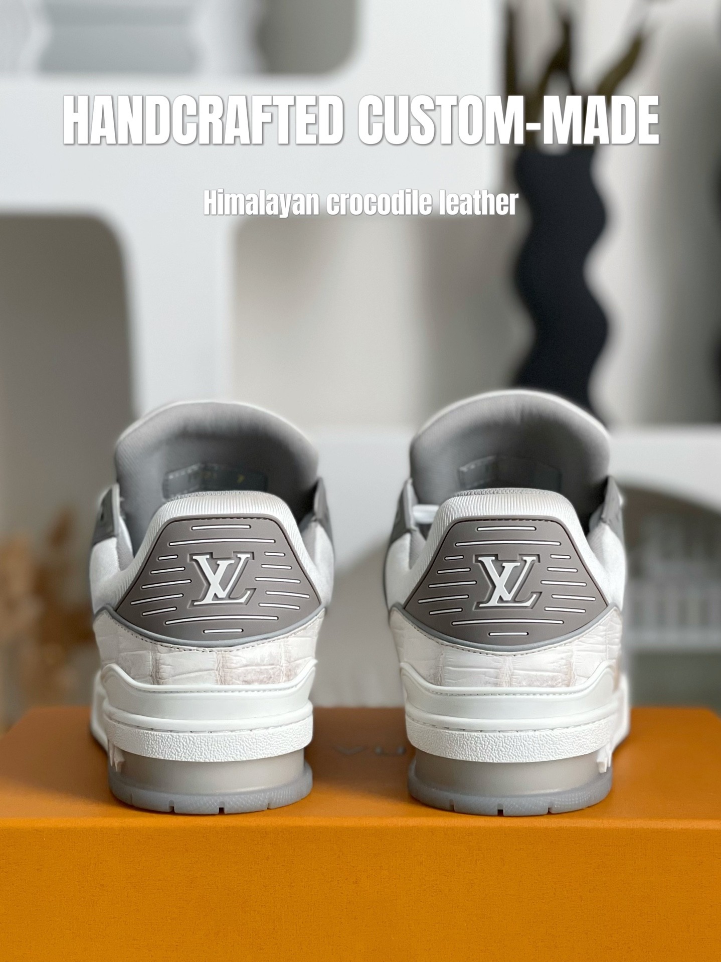 【Handmade Custom】L X V Himalayan Crocodile Leather Trainer Sneakers detail 5