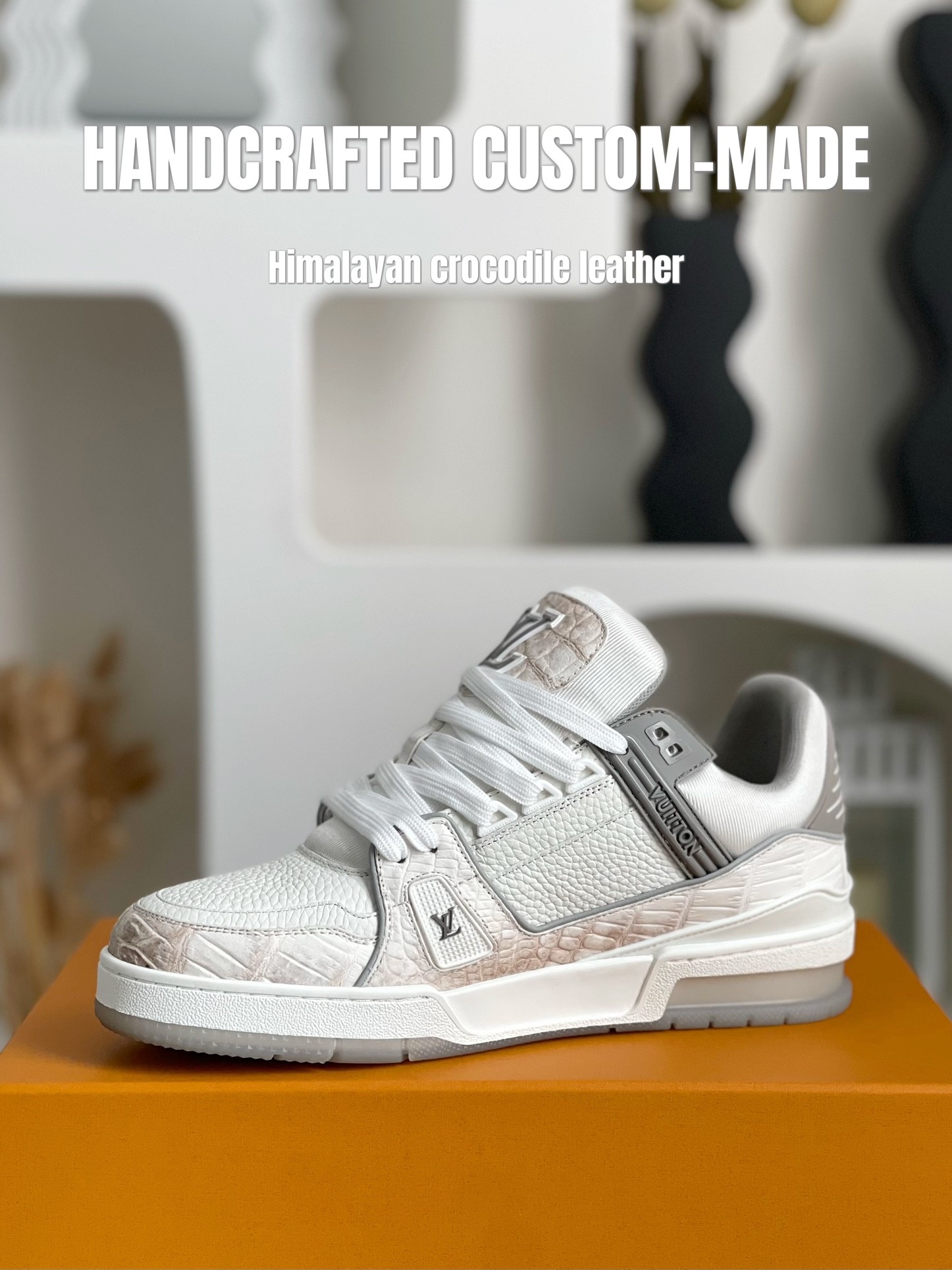 【Handmade Custom】L X V Himalayan Crocodile Leather Trainer Sneakers detail 6