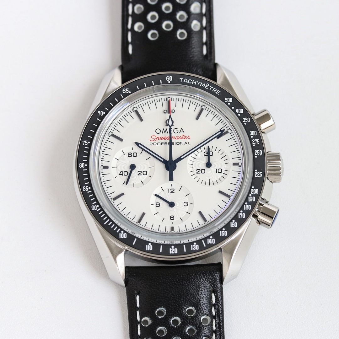 OMG Speedmaster 310.30.42.50.04.001 Movement 3861 Dial 42mm White Leather Strap