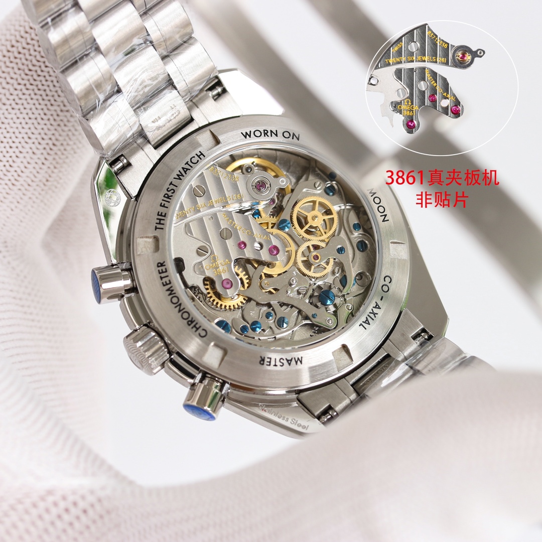 OMG Speedmaster 310.30.42.50.04.001 Movement 3861 Dial 42mm White Steel Strap detail 9