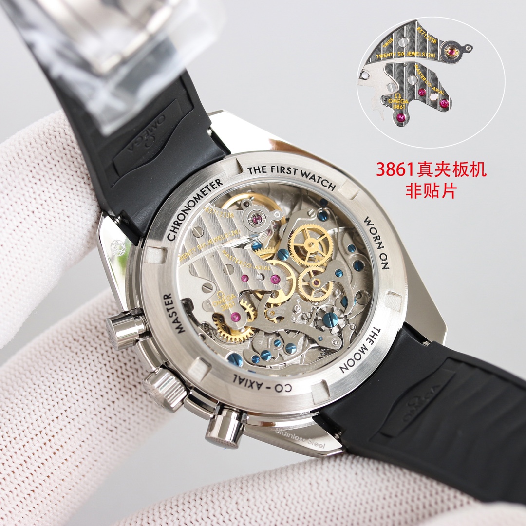 OMG Speedmaster 310.30.42.50.04.001 Movement 3861 Dial 42mm White Silica Gel Strap detail 9