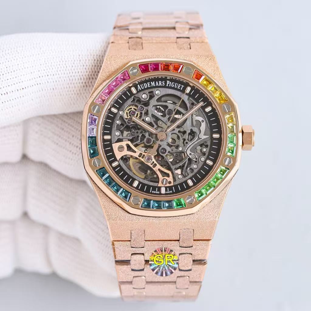APS 41mm 15412BC Frosted Gold Skeleton Rainbow
