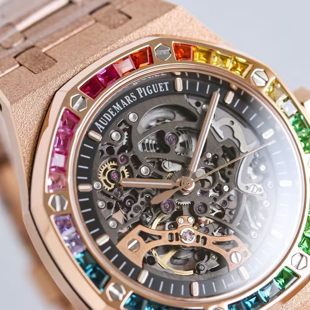 APS 41mm 15412BC Frosted Gold Skeleton Rainbow detail 3