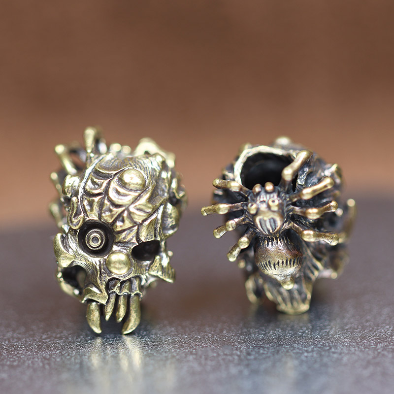 Spider Skull Head Brass Knife Bead Punk EDC Outdoor DIY Paracord Woven Bracelet Accessories Lanyard Pendants Flashlight Hangings