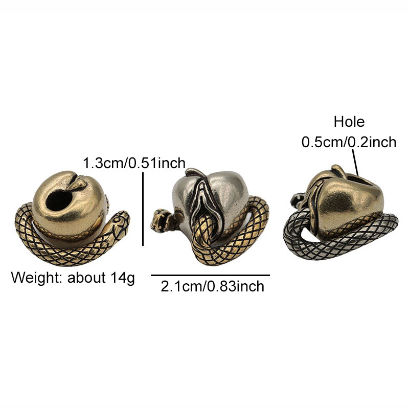 Desire Snake Female Genitalia Apple Figure EDC Outdoor Paracord Beads Retro Brass Umbrella Rope Woven Lanyard Pendants For Knife