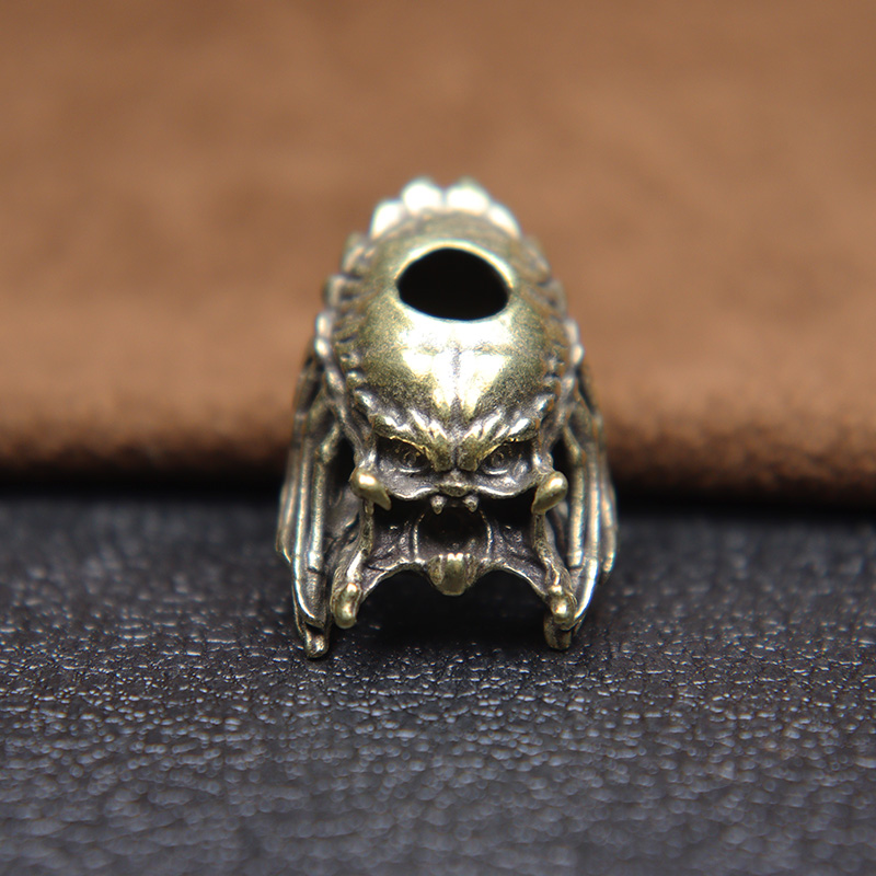 Alien Beast Face Iron Warrior Knife Bead Handmade Woven Paracord Lanyard DIY Pendants Jewelry Accessories Brass EDC Outdoor Tool