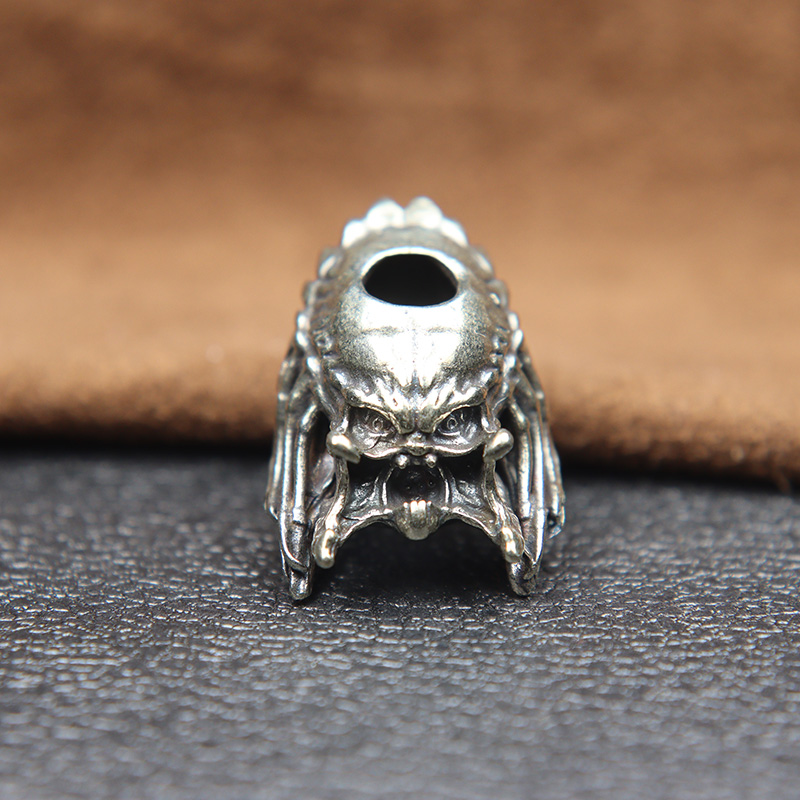 Alien Beast Face Iron Warrior Knife Bead Handmade Woven Paracord Lanyard DIY Pendants Jewelry Accessories Brass EDC Outdoor Tool