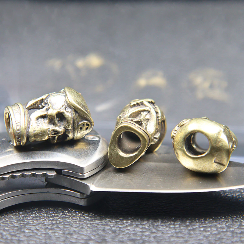 Brass EDC Five-pointed Star Hat Russian Skull Soldier Knife Beads Lanyard Pendants Jewelry Metal Copper Paracord DIY Accessories