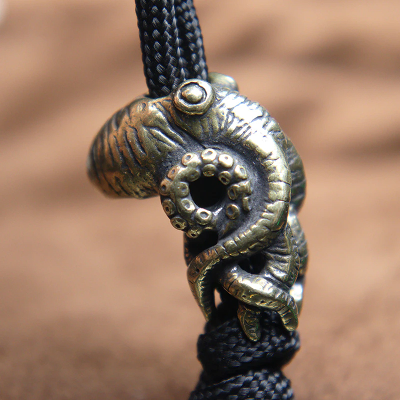 Retro Brass Sea Animal Octopus Knife Beads Outdoor EDC Umbrella Rope Pendant DIY Paracord Bracelets Accessories Lanyard Hangings