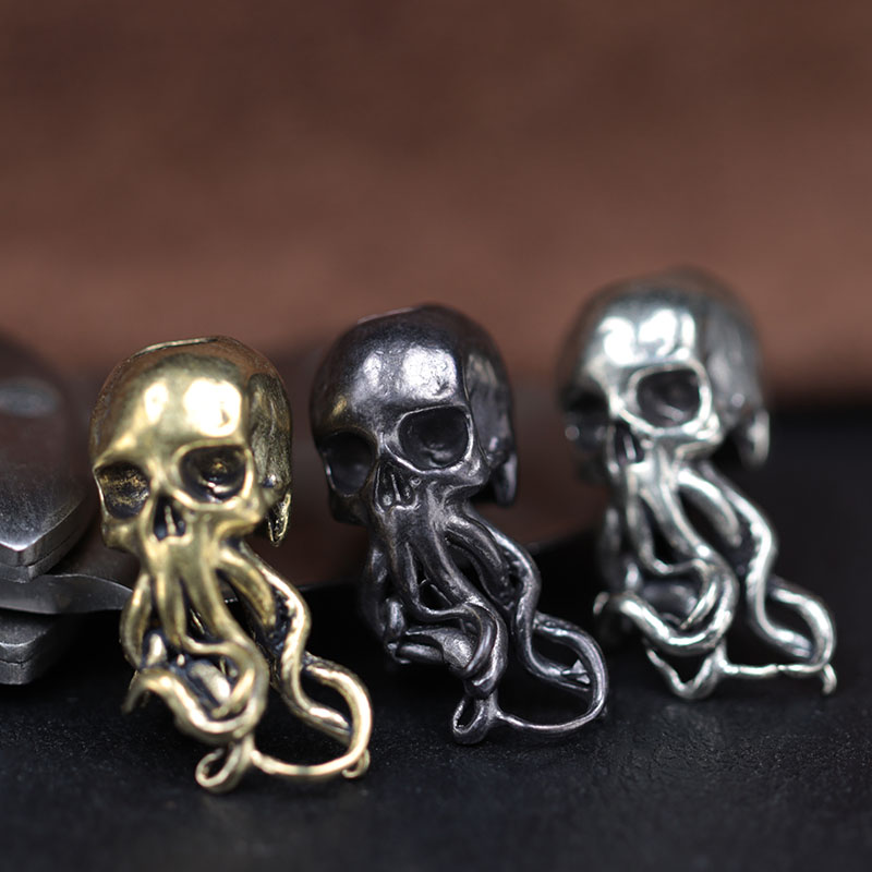 Black Skull Face Octopus Brass Knife Beads Lanyard Pendants Jewelry Umbrella Rope Hangings EDC Outdoor DIY Paracord Accessories
