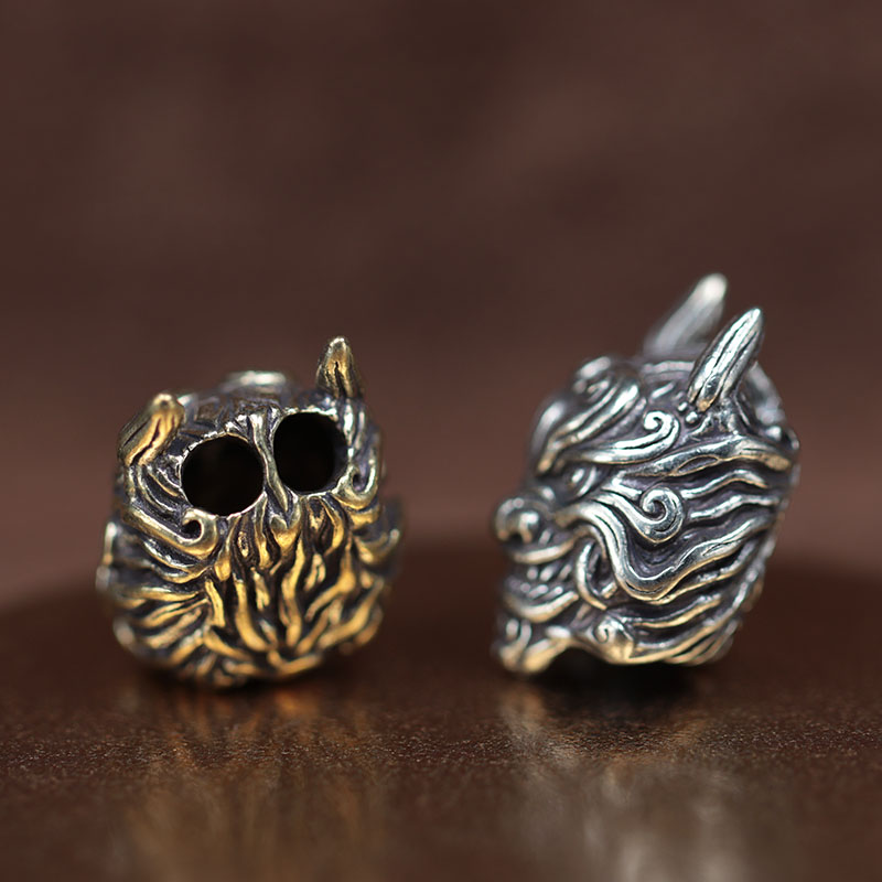 Black Mahakala Head Sculpture Brass Knife Bead EDC Outdoor DIY Paracord Accessories Woven Bracelet Charm Lanyard Pendant Hanging