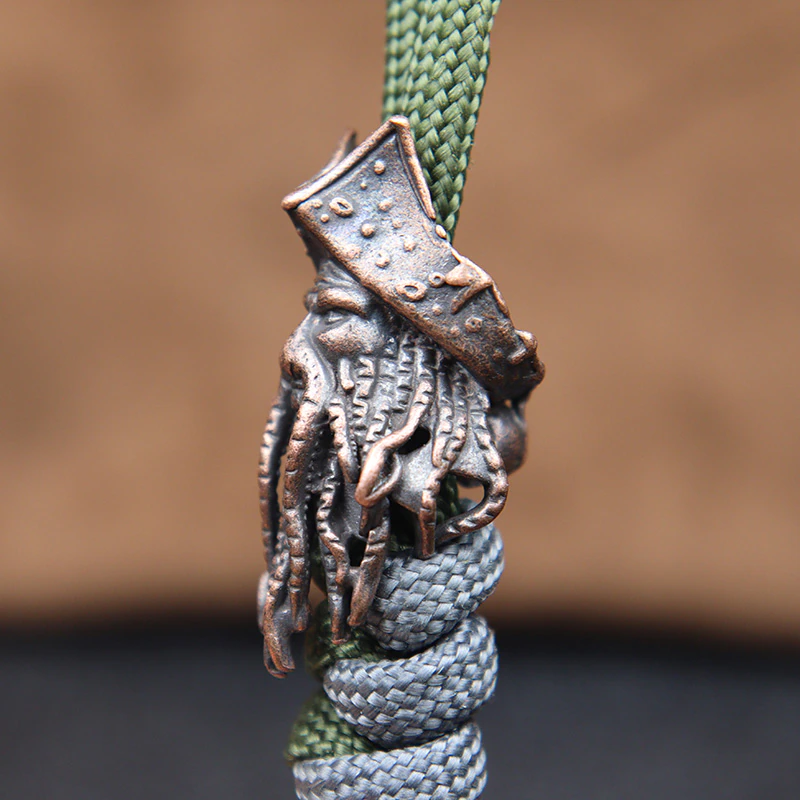 Brass Octopus Face Pirate King Figurines Knife Beads Paracord Lanyard Pendants DIY Umbrella Rope EDC Outdoor Tool Accessories
