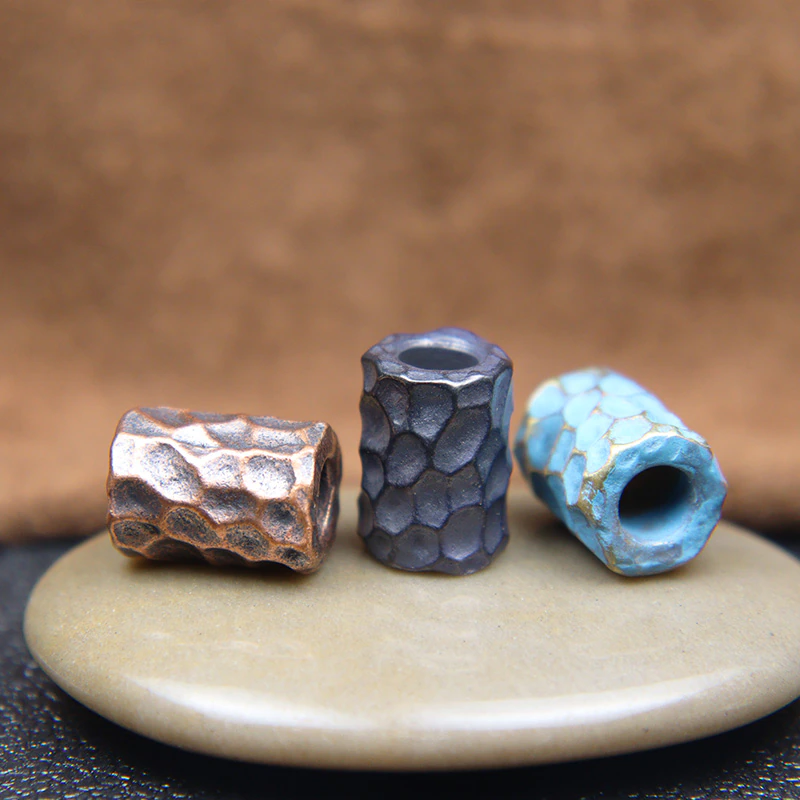 Brass Hammer Texture Pattern Cylinder EDC Knife Beads Paracord Lanyard Pendants DIY Outdoor Flashlight Umbrella Rope Accessories