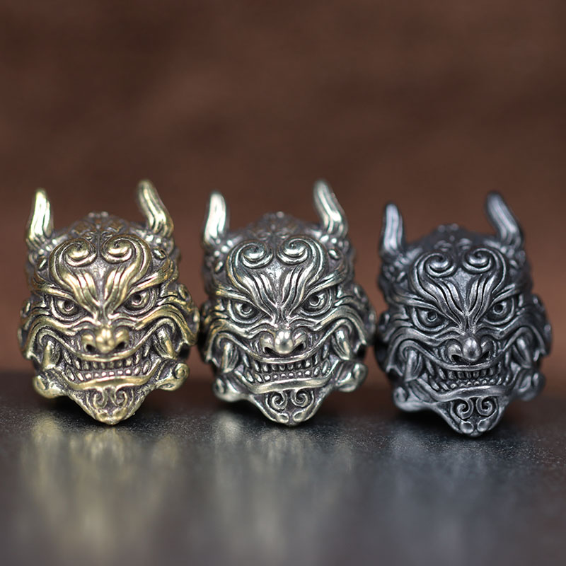 Mahakala Head Sculpture Brass Knife Beads EDC Outdoor DIY Paracord Accessories Handmade Woven Bracelet Lanyard Pendants Hangings