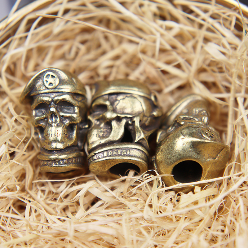 Brass EDC Five-pointed Star Hat Russian Skull Soldier Knife Beads Lanyard Pendants Jewelry Metal Copper Paracord DIY Accessories