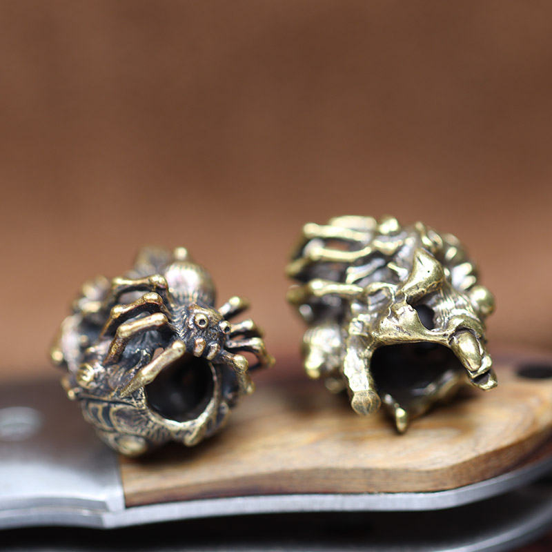 Spider Skull Head Brass Knife Bead Punk EDC Outdoor DIY Paracord Woven Bracelet Accessories Lanyard Pendants Flashlight Hangings