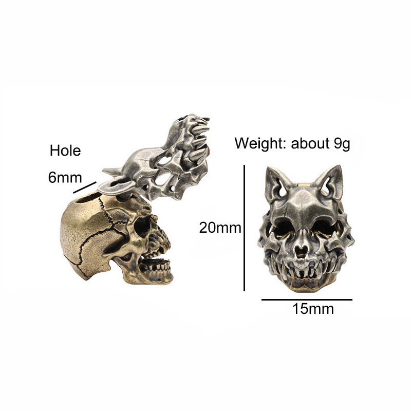 Openable Wolf Face Mask Skeleton Head Brass Knife Beads Outdoor EDC DIY Paracord Woven Lanyard Pendants Accessories Punk Charms