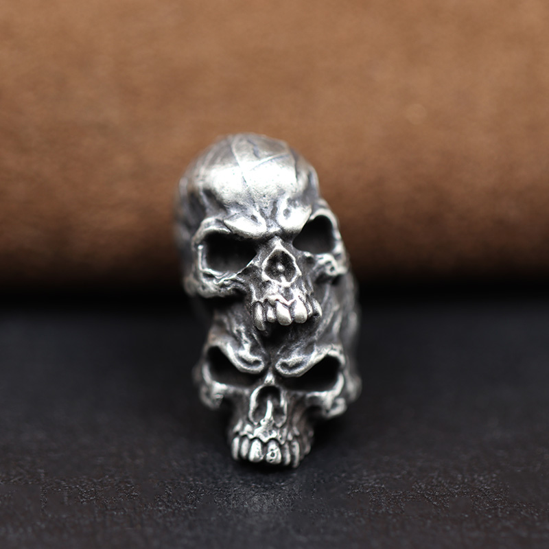 Double Layer Skull Head Brass Knife Bead EDC Outdoor DIY Paracord Accessories Woven Lanyard Pendant Jewelry Punk Bracelet Charms