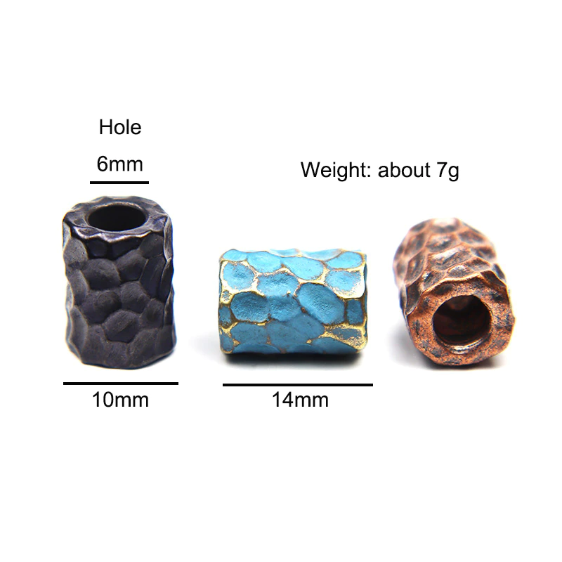 Brass Hammer Texture Pattern Cylinder EDC Knife Beads Paracord Lanyard Pendants DIY Outdoor Flashlight Umbrella Rope Accessories