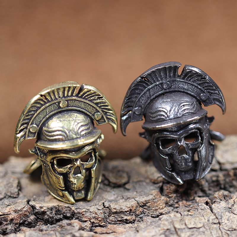 Fan Shape Helmet Skull Head Knife Beads DIY Paracord Lanyard Pendant Retro Punk Metal Brass Samurai EDC Outdoor Tool Accessories