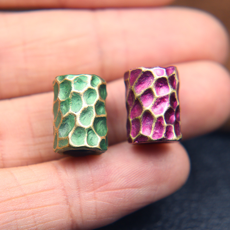 Brass Hammer Texture Pattern Cylinder EDC Knife Beads Paracord Lanyard Pendants DIY Outdoor Flashlight Umbrella Rope Accessories