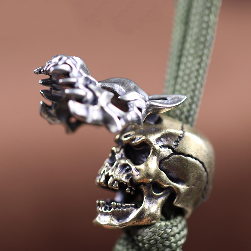 Openable Wolf Face Mask Skeleton Head Brass Knife Beads Outdoor EDC DIY Paracord Woven Lanyard Pendants Accessories Punk Charms
