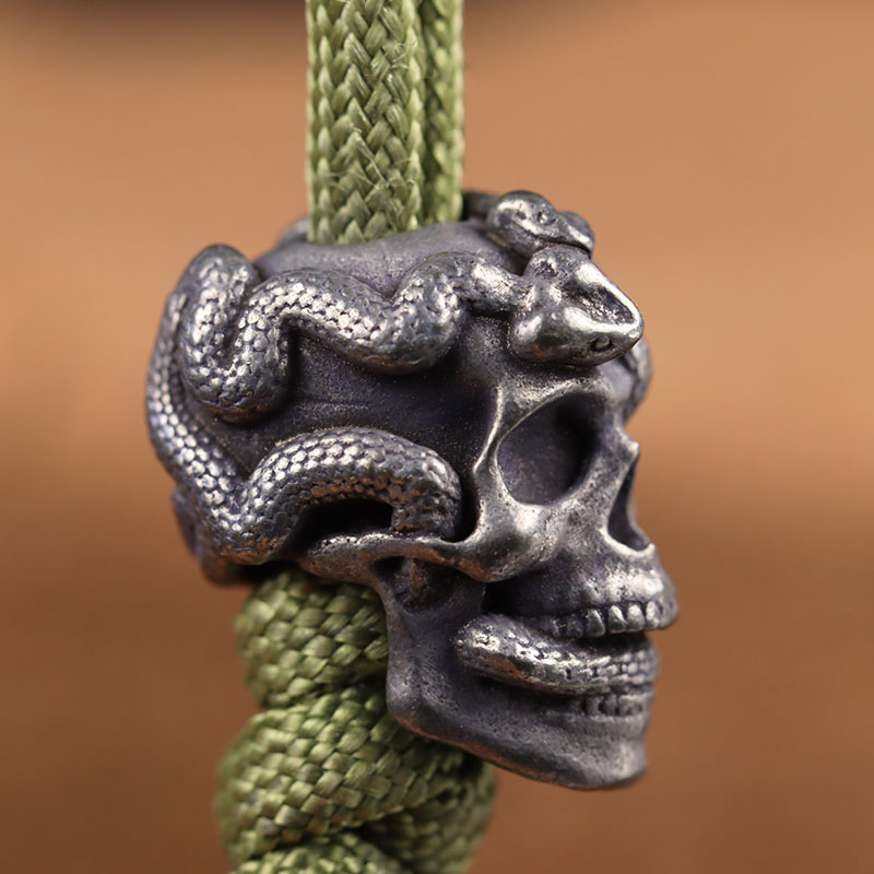 Double Snake Skull Head Brass Knife Bead EDC Outdoor DIY Paracord Accessories Woven Lanyard Pendant Jewelry Punk Bracelet Charms