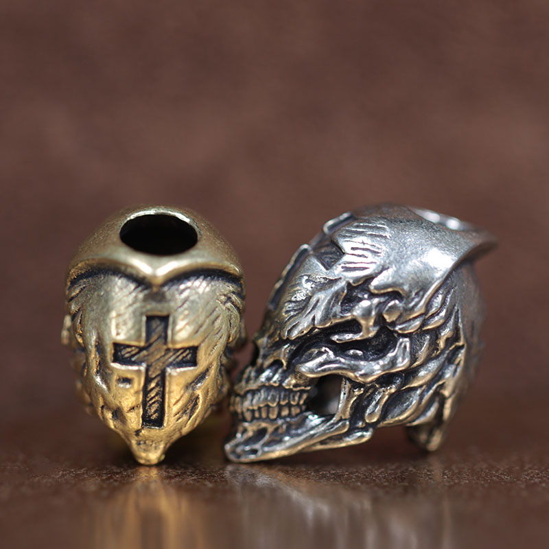 Cross Skull Head Brass Knife Beads EDC DIY Paracord Woven Bracelets Lanyard Pendants Accessories Outdoor Tool Hangings Trinkets