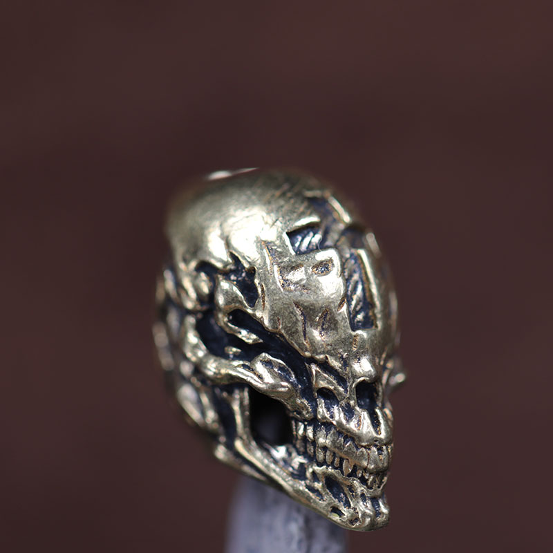 Cross Skull Head Brass Knife Beads EDC DIY Paracord Woven Bracelets Lanyard Pendants Accessories Outdoor Tool Hangings Trinkets