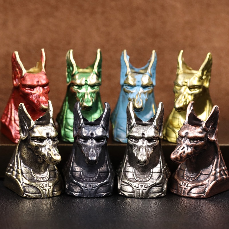 Ancient Egypt Death God Anubis Jackal Head Brass EDC Knife Beads DIY Paracord Woven Lanyard Pendants Jewelry Outdoor Accessories