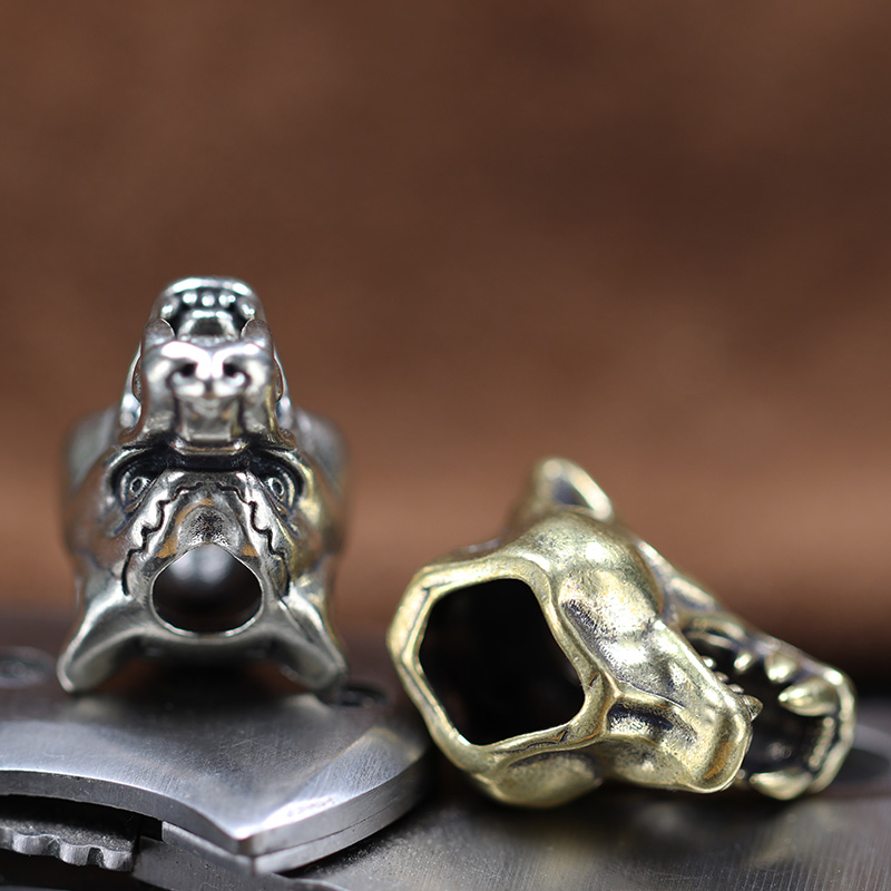 Animal Wolf Warriors Head Sculpture Brass Paracord Bead DIY Handmade Lanyard Pendant Jewelry Accessories EDC Outdoor Tool Charms