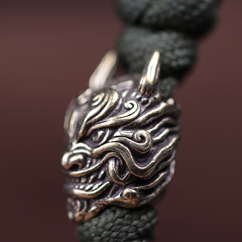 Black Mahakala Head Sculpture Brass Knife Bead EDC Outdoor DIY Paracord Accessories Woven Bracelet Charm Lanyard Pendant Hanging