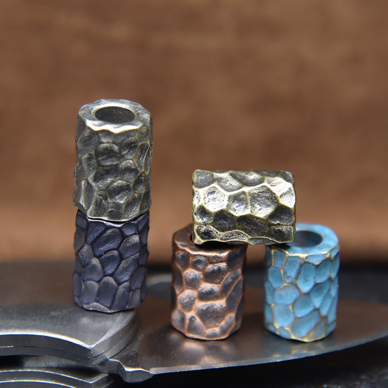 Brass Hammer Texture Pattern Cylinder EDC Knife Beads Paracord Lanyard Pendants DIY Outdoor Flashlight Umbrella Rope Accessories