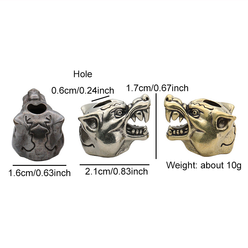 Animal Wolf Warriors Head Sculpture Brass Paracord Bead DIY Handmade Lanyard Pendant Jewelry Accessories EDC Outdoor Tool Charms