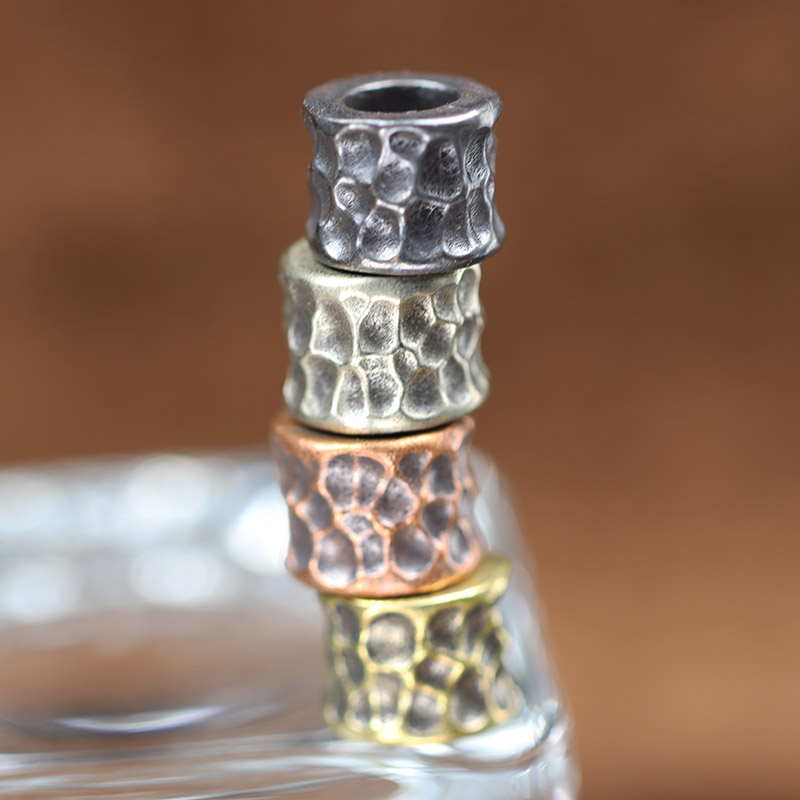 Irregular Hammer Texture Cylinder Brass EDC Knife Bead DIY Paracord Lanyard Pendant Outdoor Flashlight Umbrella Rope Accessories