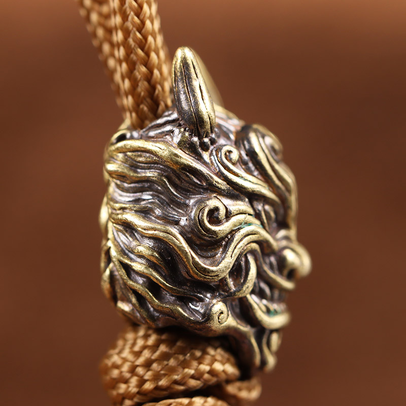 Mahakala Head Sculpture Brass Knife Beads EDC Outdoor DIY Paracord Accessories Handmade Woven Bracelet Lanyard Pendants Hangings