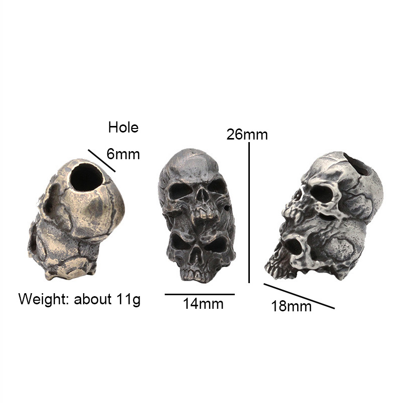 Double Layer Skull Head Brass Knife Bead EDC Outdoor DIY Paracord Accessories Woven Lanyard Pendant Jewelry Punk Bracelet Charms