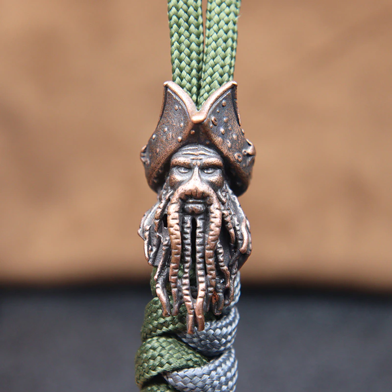 Brass Octopus Face Pirate King Figurines Knife Beads Paracord Lanyard Pendants DIY Umbrella Rope EDC Outdoor Tool Accessories