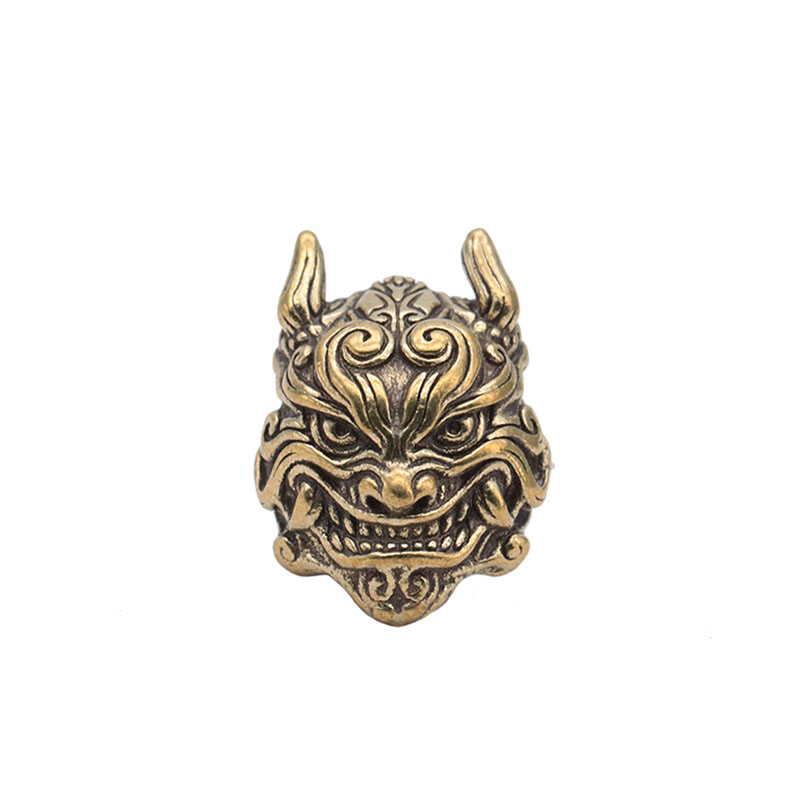 Black Mahakala Head Sculpture Brass Knife Bead EDC Outdoor DIY Paracord Accessories Woven Bracelet Charm Lanyard Pendant Hanging