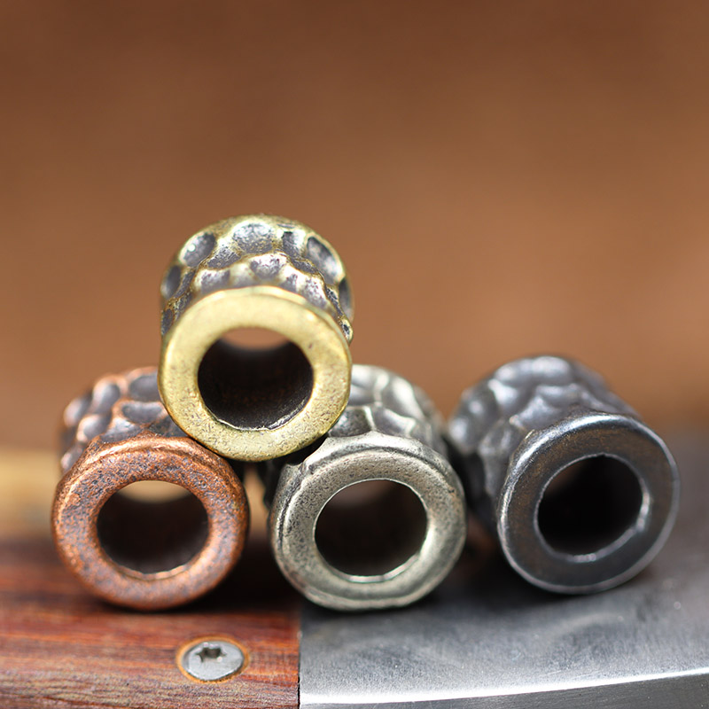 Irregular Hammer Texture Cylinder Brass EDC Knife Bead DIY Paracord Lanyard Pendant Outdoor Flashlight Umbrella Rope Accessories