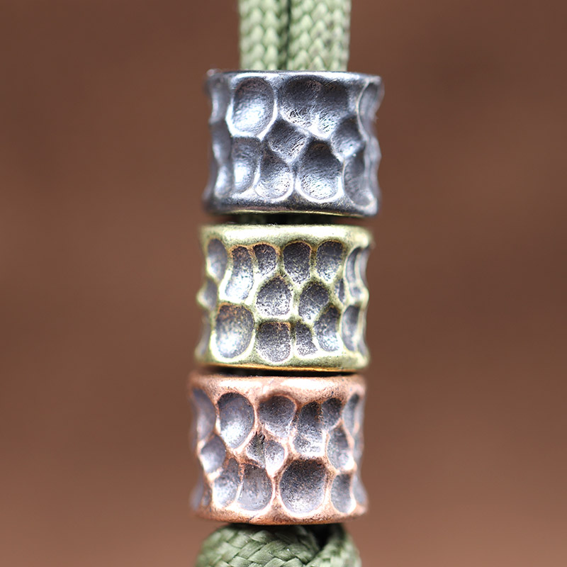Irregular Hammer Texture Cylinder Brass EDC Knife Bead DIY Paracord Lanyard Pendant Outdoor Flashlight Umbrella Rope Accessories