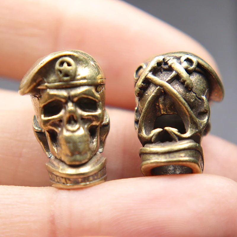 Brass EDC Five-pointed Star Hat Russian Skull Soldier Knife Beads Lanyard Pendants Jewelry Metal Copper Paracord DIY Accessories