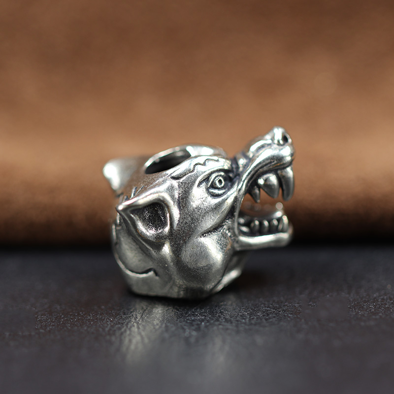 Animal Wolf Warriors Head Sculpture Brass Paracord Bead DIY Handmade Lanyard Pendant Jewelry Accessories EDC Outdoor Tool Charms