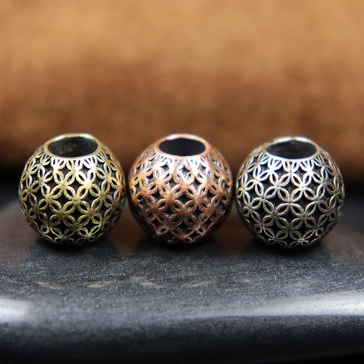 Chinese Antique Coin Pattern Engraved Knife Beads Vintage Brass EDC Outdoor Tool DIY Paracord Woven Lanyard Pendants Accessories