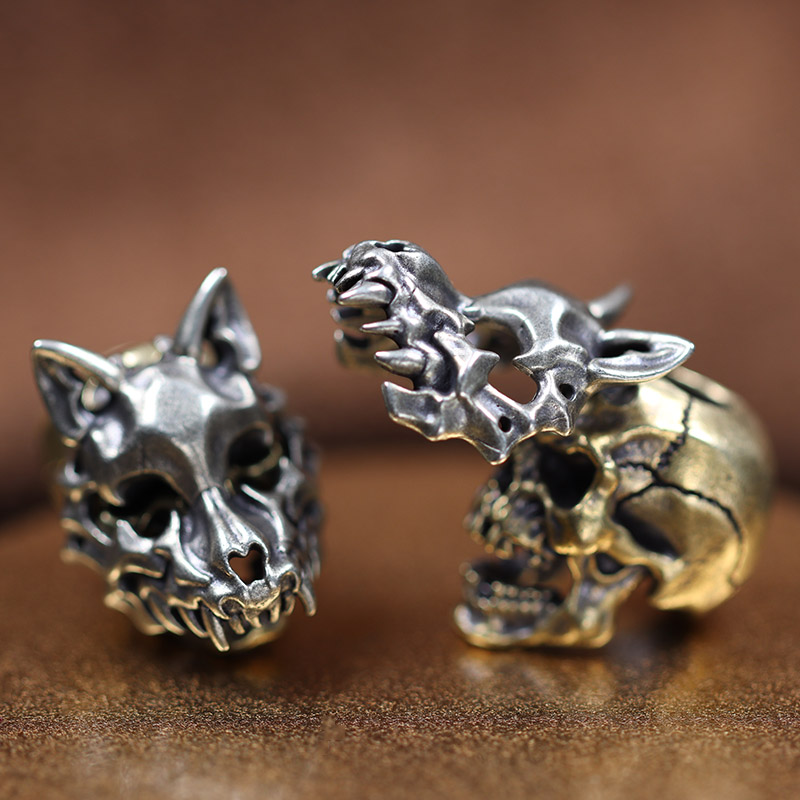 Openable Wolf Face Mask Skeleton Head Brass Knife Beads Outdoor EDC DIY Paracord Woven Lanyard Pendants Accessories Punk Charms