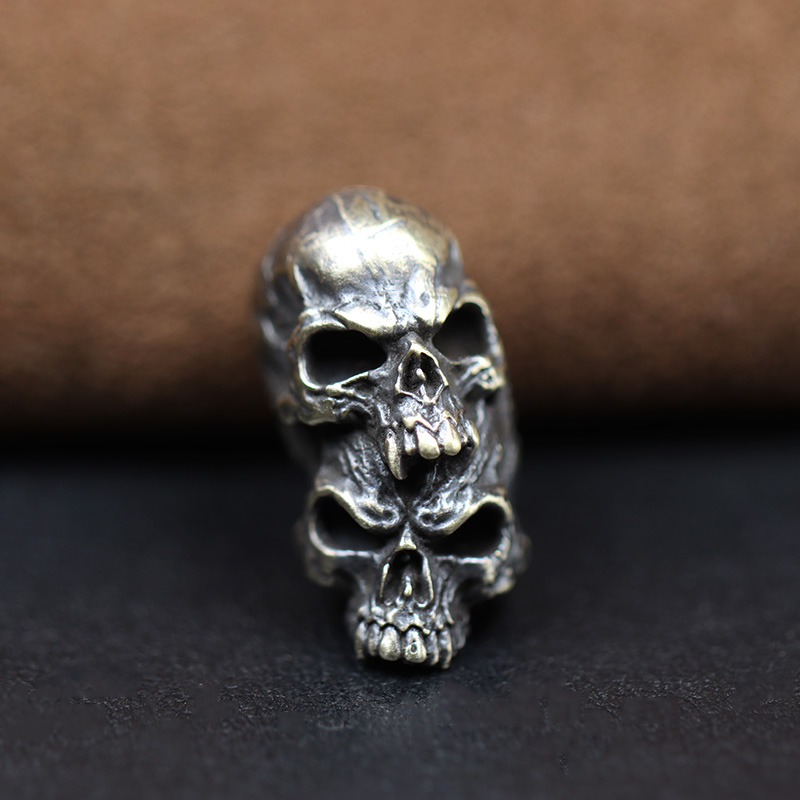 Double Layer Skull Head Brass Knife Bead EDC Outdoor DIY Paracord Accessories Woven Lanyard Pendant Jewelry Punk Bracelet Charms
