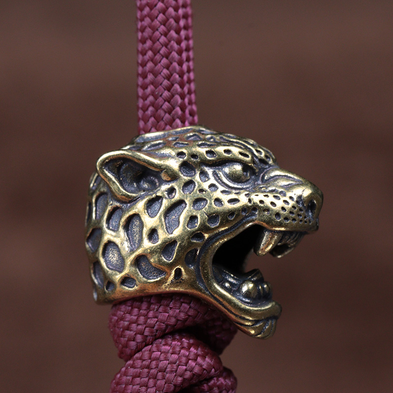 Leopard Head Sculpture Brass Knife Beads Outdoor EDC Umbrella Rope Pendants DIY Paracord Bracelets Accessories Lanyard Hangings