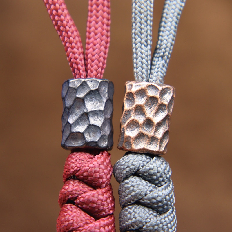 Brass Hammer Texture Pattern Cylinder EDC Knife Beads Paracord Lanyard Pendants DIY Outdoor Flashlight Umbrella Rope Accessories