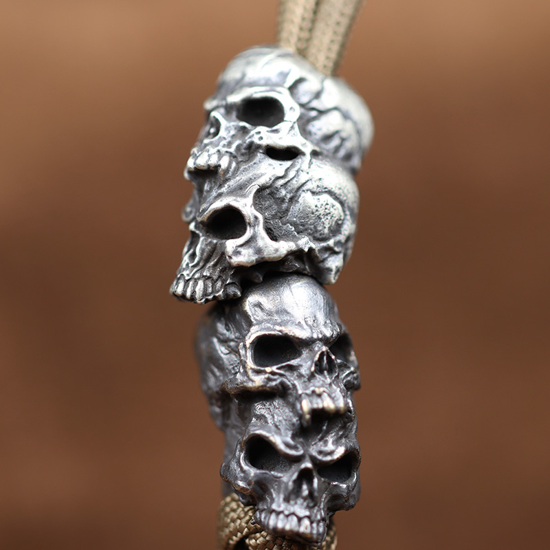 Double Layer Skull Head Brass Knife Bead EDC Outdoor DIY Paracord Accessories Woven Lanyard Pendant Jewelry Punk Bracelet Charms