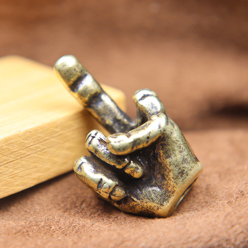 Retro Brass Middle Finger Up Knife Beads Hip Hop Men Hand Gesture Lanyard Pendant DIY Paracord Bracelet Accessories EDC Outdoor
